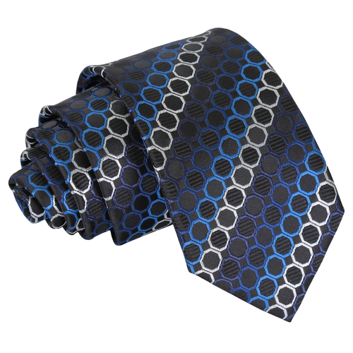 Honeycomb Polka Dot Slim Tie - Black, Blue & Silver