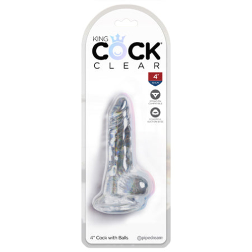 Pipedream King Cock Clear 4 in. Cock With Balls Realistic Suction Cup