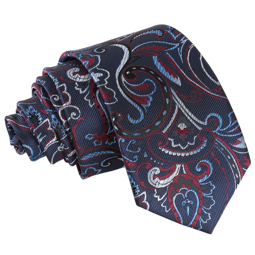 Cypress Paisley Slim Tie - Navy & Burgundy