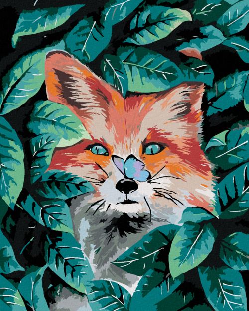 Paint by Numbers - RED FOX AND GREEN LEAVES