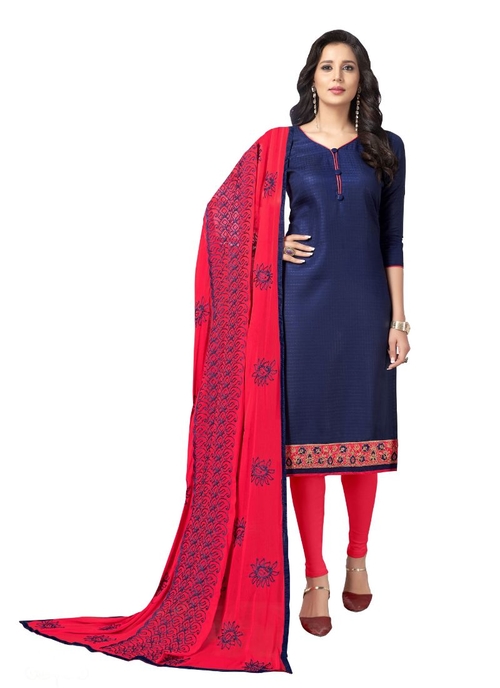 Generic Women's Cotton Salwar Material (Navy Blue,