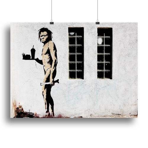 Banksy Caveman Takeaway Canvas Print or Poster