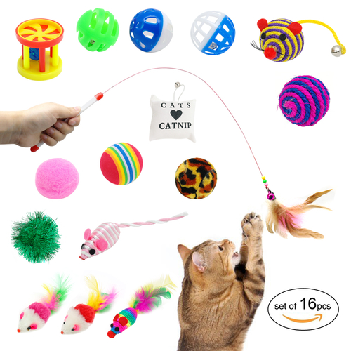 16pcs/lot Cat Toy Cats Kitten Feather Teaser Favor