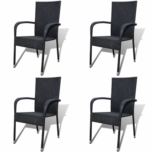 Garden Chairs 2 pcs Poly Rattan Black