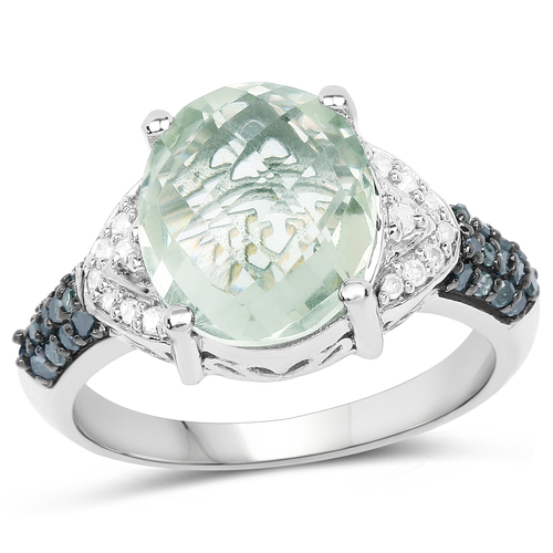 4.24 Carat Genuine Green Amethyst, Green Diamond & White Diamond .925