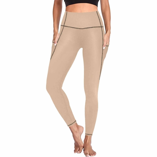 Womens Leggings with Pockets - Fitness Pants / Pale Brown