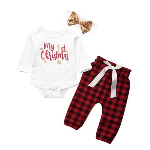 3PCS Hot Newborn My 1st Christmas Baby Boy Girl