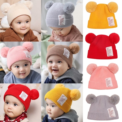 Baby Boy Girl Hat Cute Bear Furry Balls Pompom