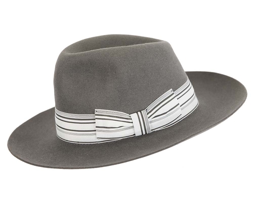 Grey rabbit fur wide brim fedora hat