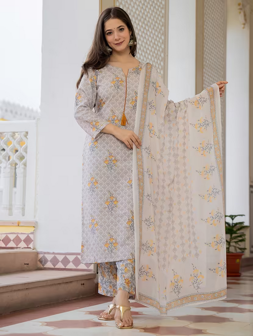 Women Beige Notch Neck Suit Set (Size-M) (Color-Beige)