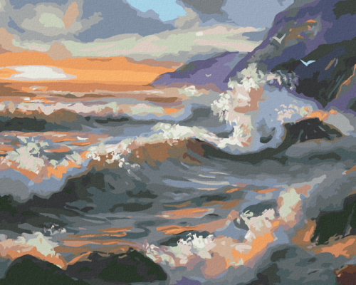 Zuty - Paint by Numbers - WAVES AND SUNSET (D. RUSTY RUST), 40x50 cm