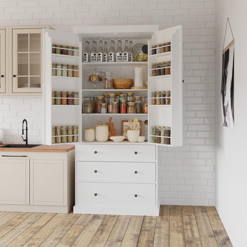 77inch Farmhouse Kitchen Pantry, Freestanding Tall Cupboard Storage