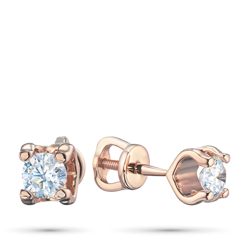 14K Rose Gold Earring Studs with 2 Round-Cut Lab-Created Diamonds 2.14