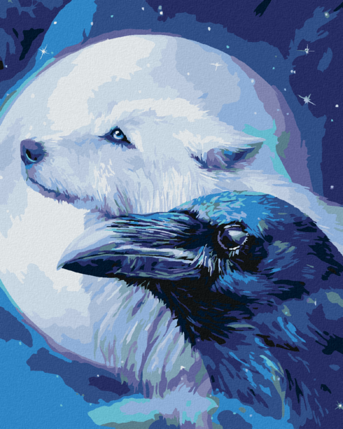 Zuty - Paint by Numbers - WOLF, RAVEN AND FULL MOON (CAROL CAVALARIS),