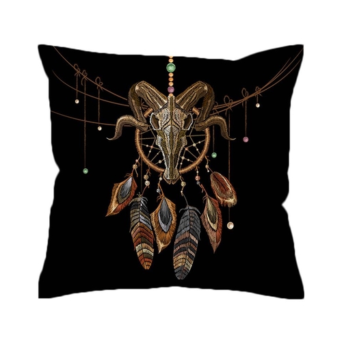 Indian Skull Cushion Cover Feathers Dreamcatcher