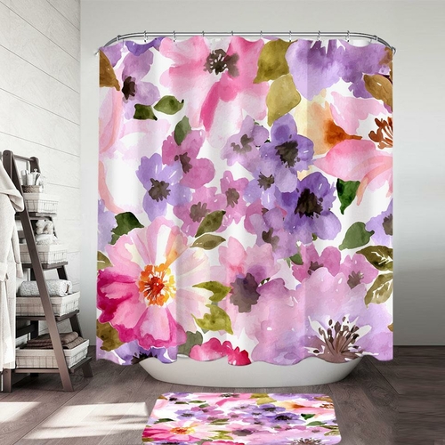 Water colored Flowers Shower Curtain