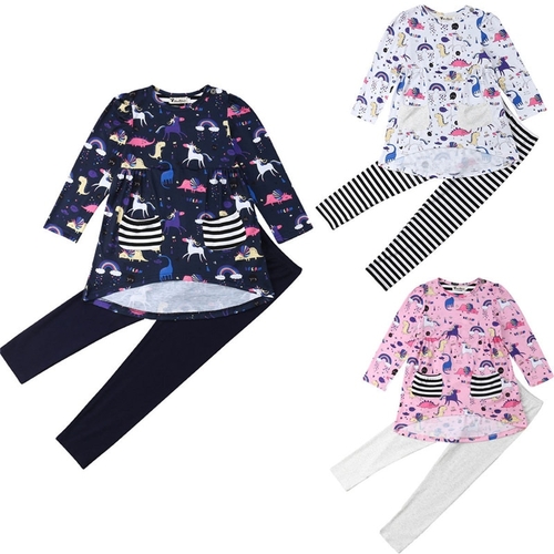 3-8T Casual Kids Girl Unicorn Dinosaur Printed