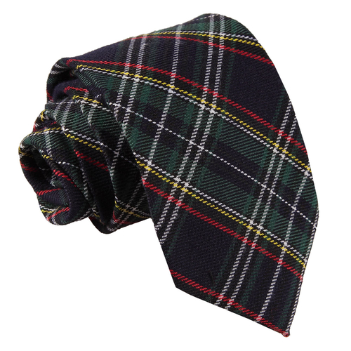 Tartan Classic Tie - Black & Green with Thin Stripes