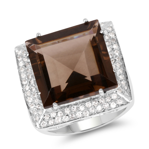 21.73 Carat Genuine Smoky Quartz & White Topaz .925 Sterling Silver