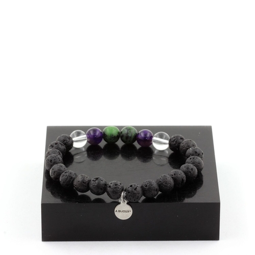 Epidote from Australia + Amethyst + Quartz + Lava Bracelet 8 mm Bead