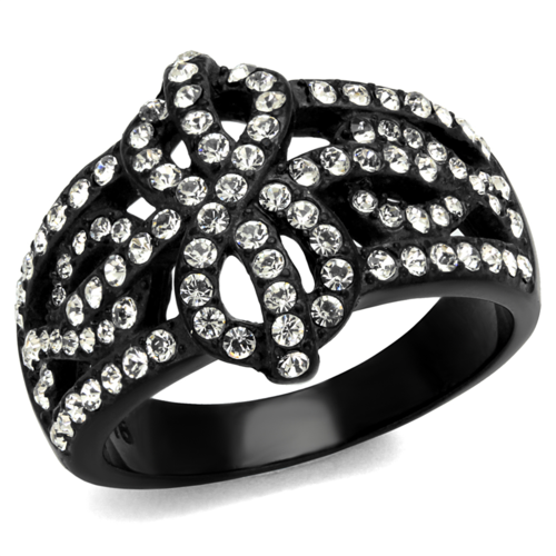 Women IP Black Stainless Steel Ring with Top Grade Crystal in Clear - 