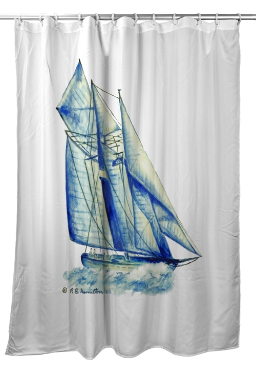 Betsy Drake SH260 70 x 72 in. Blue Sailboat Shower Curtain