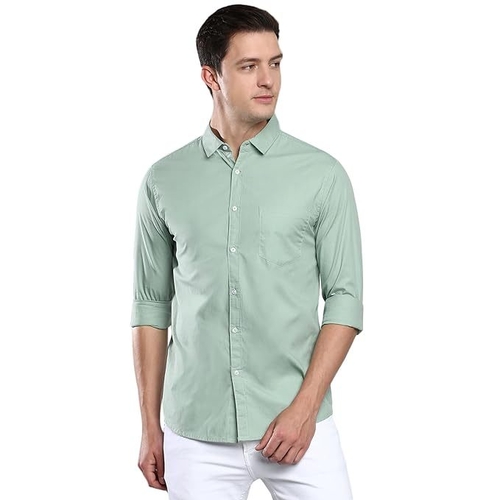 Men's Solid Slim Fit Cotton Casual Shirt SIZE-L COLOR-SEA GREEN