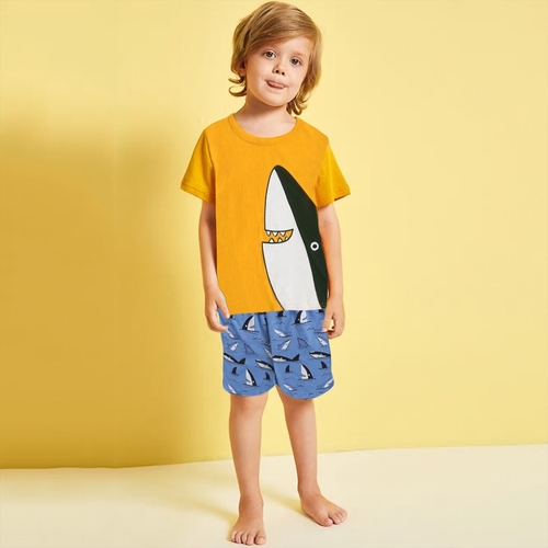 Toddler Kid Boy Cartoon Shark T-Shirt Tops+Print