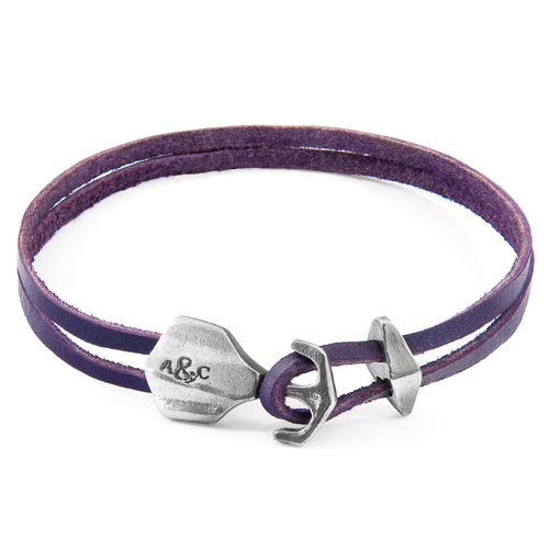 Grape Purple Delta Silver & Flat Leather Bracelet