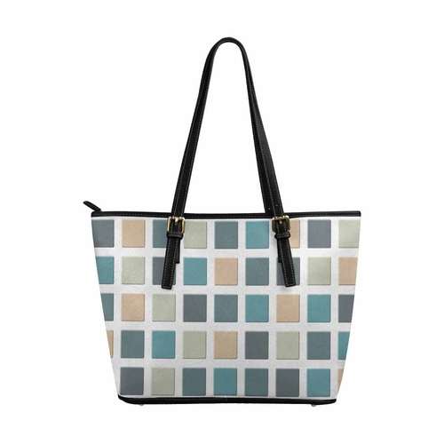 Large Leather Tote Shoulder Bag - Mosaic Tiles Blue Green