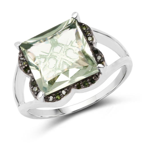 4.63 Carat Genuine Green Amethyst & Green Diamond .925 Sterling Silver