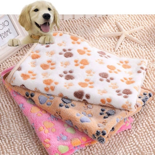 Cute Dog Bed Mats Soft Flannel Fleece Paw Foot