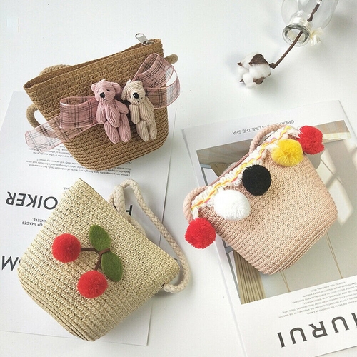 2019 New Cute Children Girls Bags Straw Beach