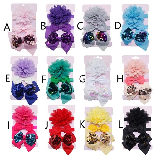 3Pcs Kids Elastic Floral Headband shiny Sequins