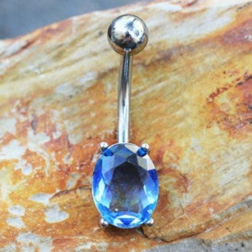 316L Stainless Steel Blue Synthetic Tourmaline Navel Ring