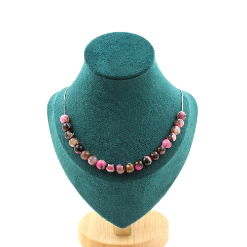 Fuchsia and brown Agate 20 bead necklace 8 mm