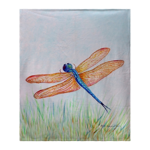 Betsydrake BK1045 50 x 60 in. Amber & Blue Dragonfly Fleece Blanket