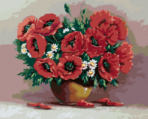 Paint by Numbers - RED FLOWERS IN A BROWN VASE