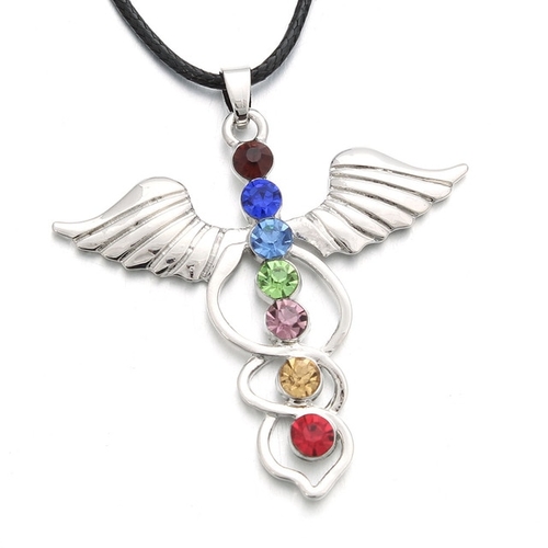 Angel Wings 7 Chakras Reiki Pendants Necklace