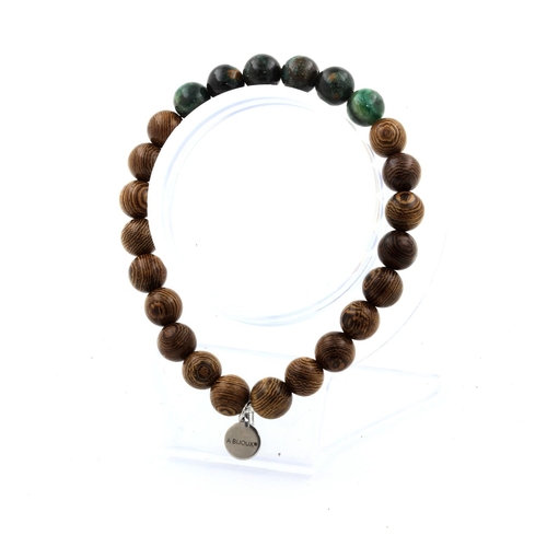 Emerald from Zambia + wood Bracelet 8 mm Beads.