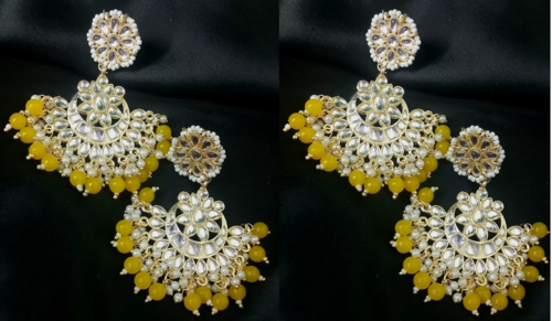 Gold Plated Beautiful Stylish mustard colour earrings PACK OF 2