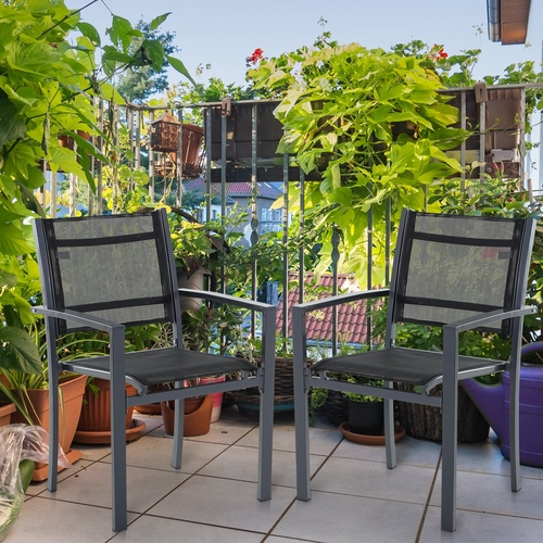 Outsunny Patio Dining Chair Outdoor Mesh Seat Bistro Chairs Set of 2