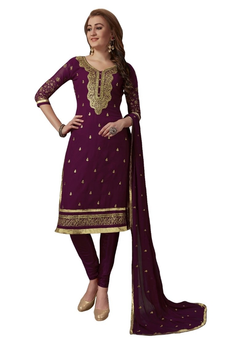 Generic Women's Georgette Salwar Material (Purple,