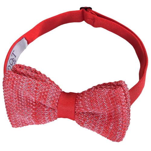 Melange Plain Speckled Knitted Pre-Tied Bow Tie - Red