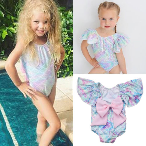 2018 Baby Kid Girls Mermaid Leotard Swimwear One