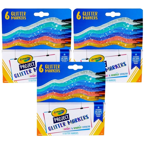 Crayola BIN588351-3 Project Markers, 6 Glitter Color - Pack of 3
