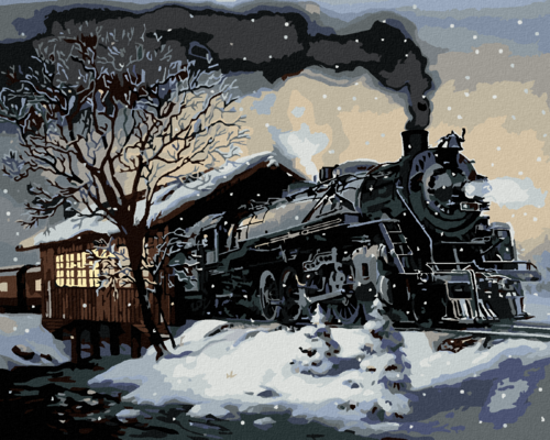 Zuty - Paint by Numbers - TRAIN IN WINTER (D. RUSTY RUST), 40x50 cm