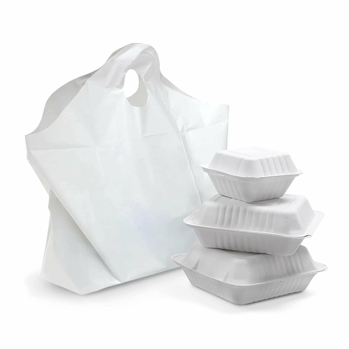 Pack of 500 White Take Out Bags with Wave Top Handle 19 x 18 + 9.5 BG.