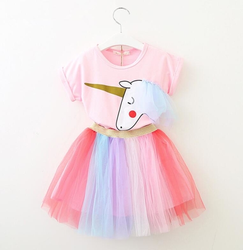 Fashion Baby Girls Unicorn Cotton Top T shirt Lace