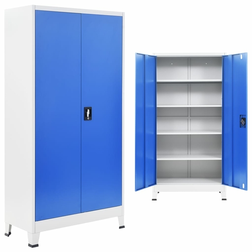 Office Cabinet Metal 35.4"x15.7"x70.9" Gray and Blue